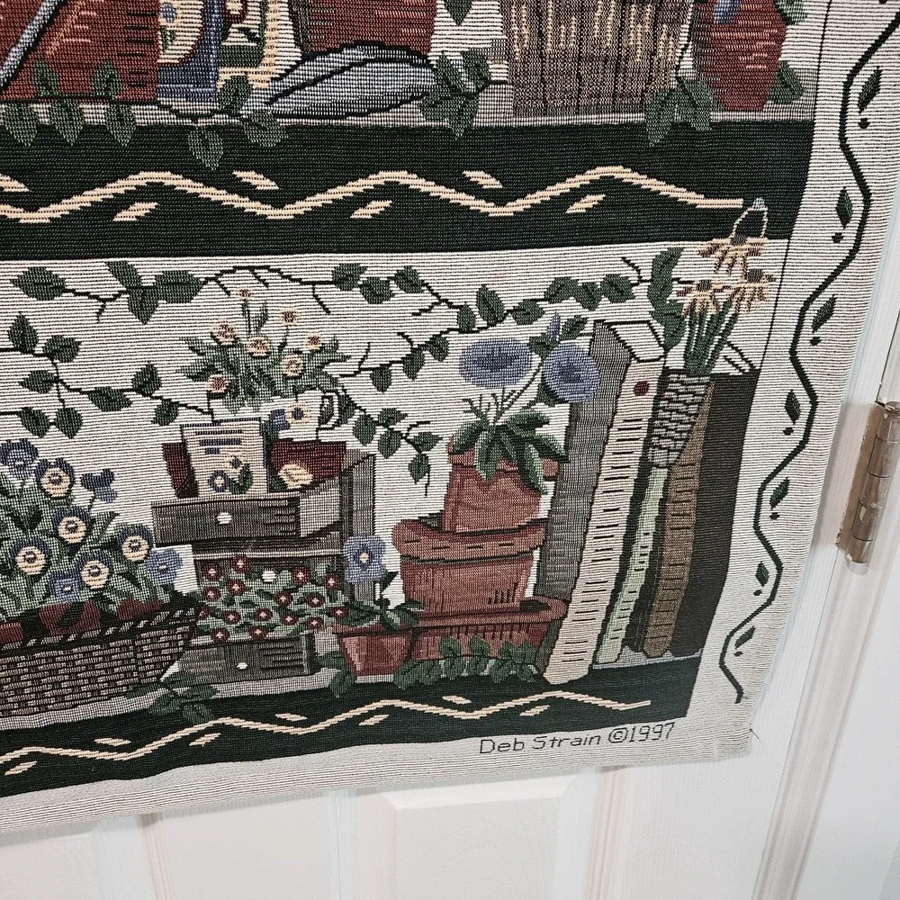 Vtg Faith Make It Grow Gardening Tapestry Wall Hanging Deb Strain 1997 READ
